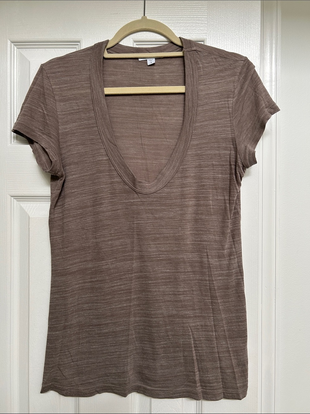 James Perse Brown Short Sleeve Deep V-Neck Tee